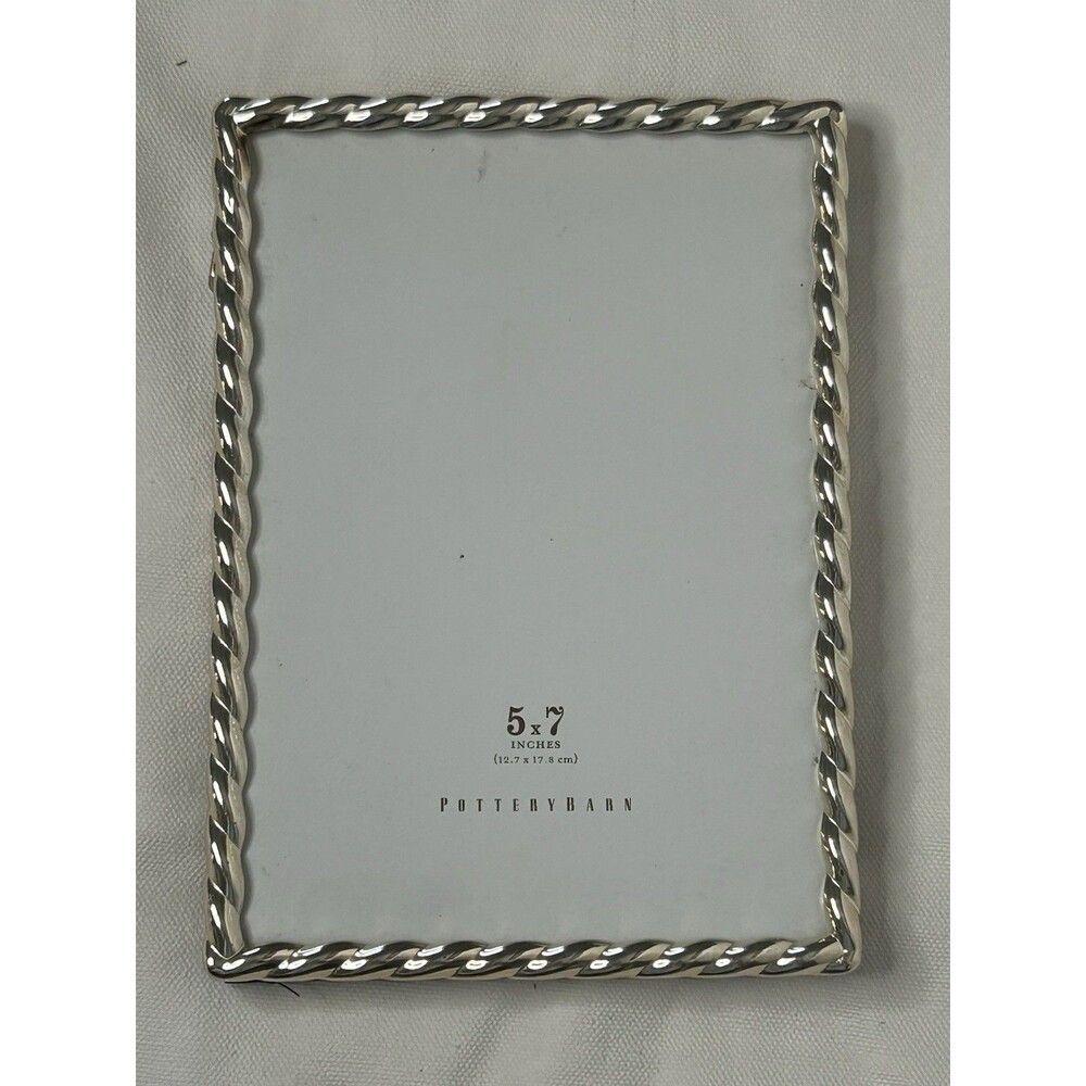 Pottery Barn Twisted Rope Frame 5x7 Silver Metal Border Velvet Back Modern Decor